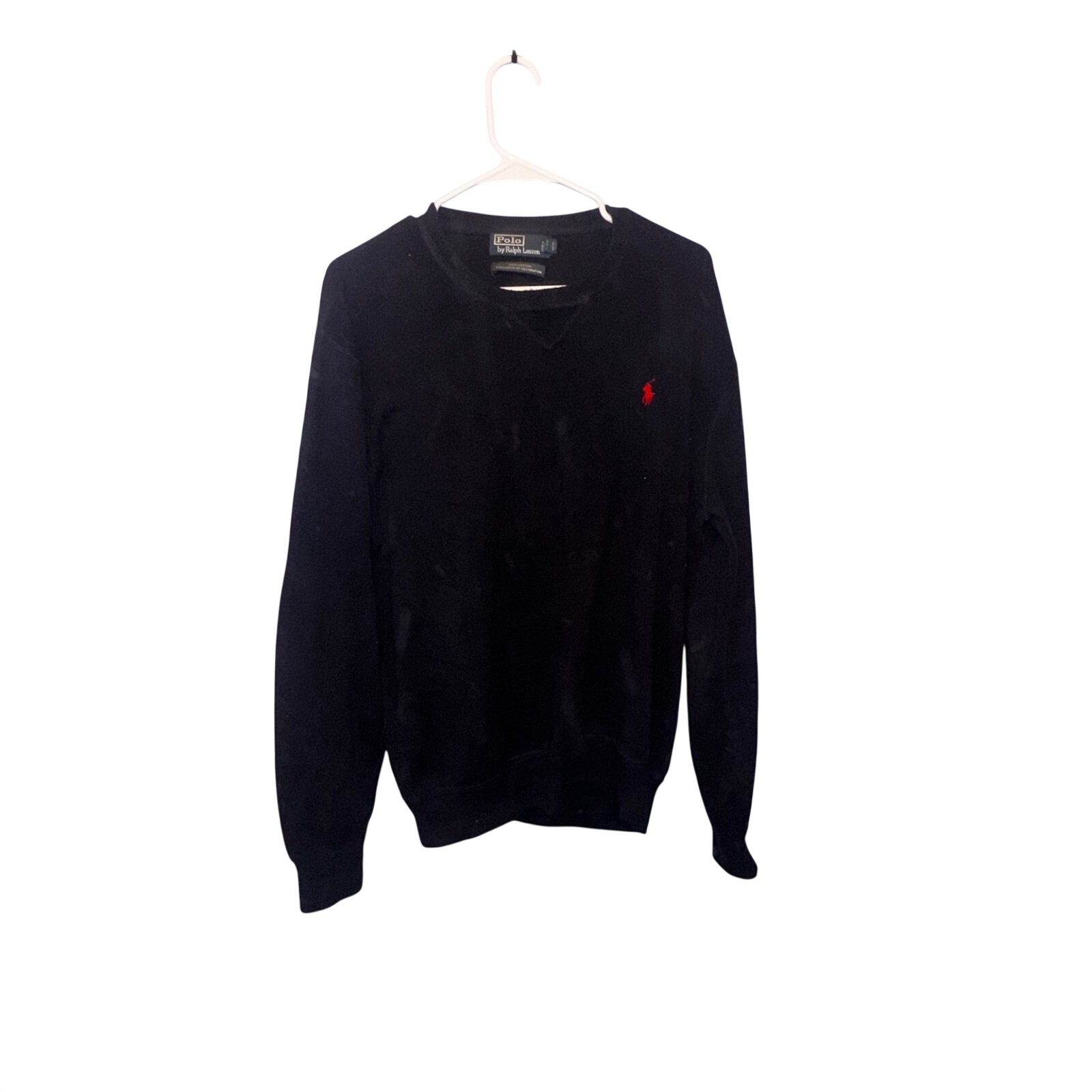 Polo Ralph Lauren Mens Navy Blue 100% Cotton Crewneck Sweater Red Pony Logo L
